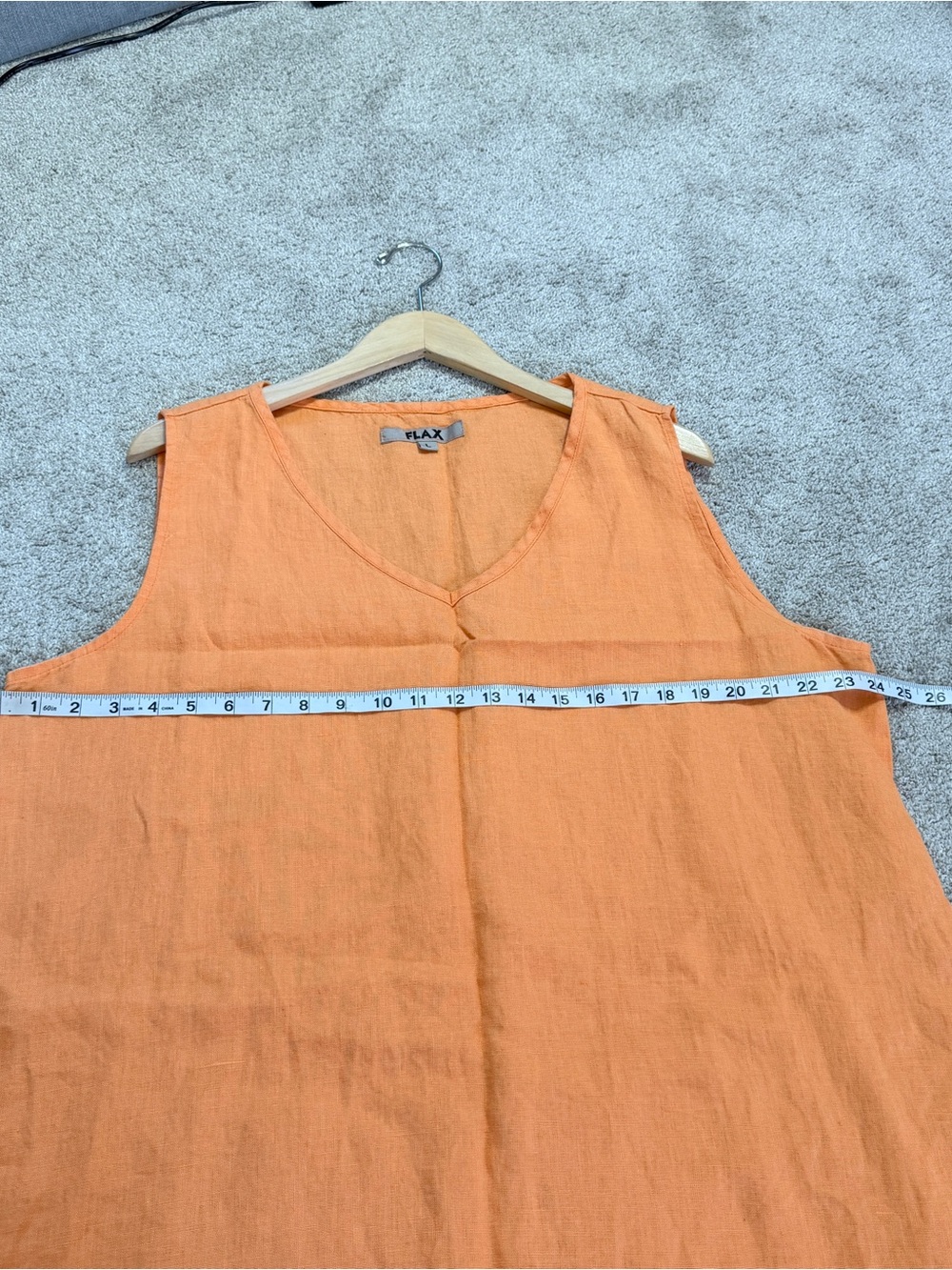 FLAX Women’s 100% Linen Sleeveless A-Line Dress Lagenlook in Apricot Orange L - Picture 12 of 12